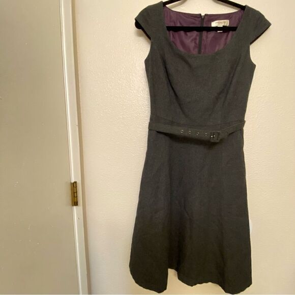 Isaac Mizrahi business office dress wool blend gray belted short cap sleeve-6 - Picture 2 of 14